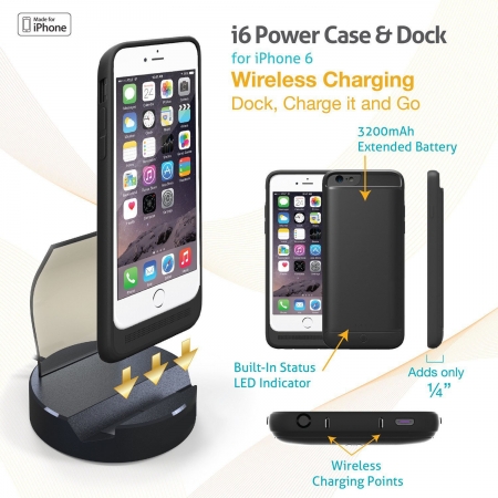 Lumiere L.A. Casee L60443 iPhone 6 4.7 i6 3200mAh Power Case with Wireless Charging Dock (Black)